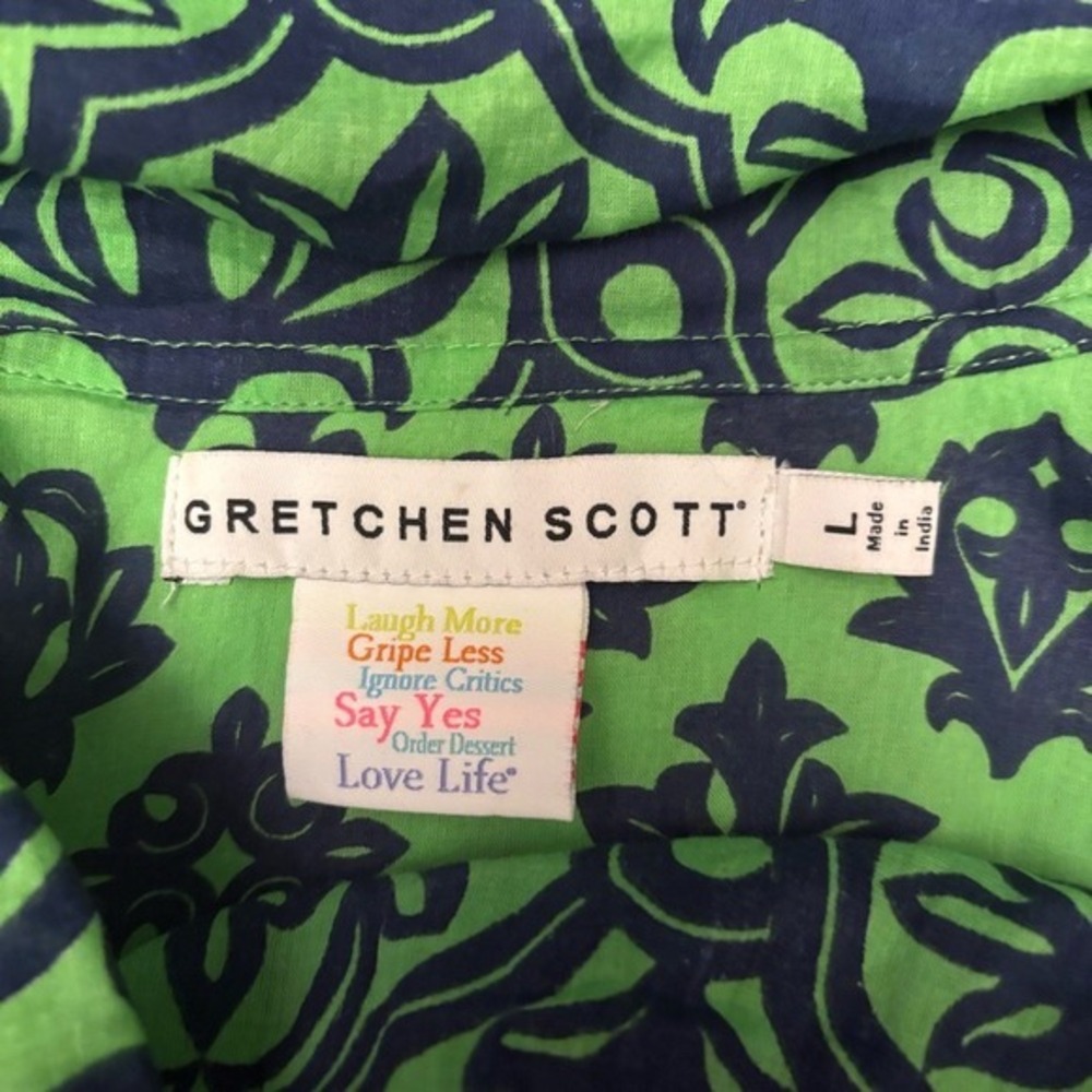 Gretchen Scott Cotton Voile Funnel Top Wall of Secrets Tunic Green/Navy (Large) - Picture 6 of 8